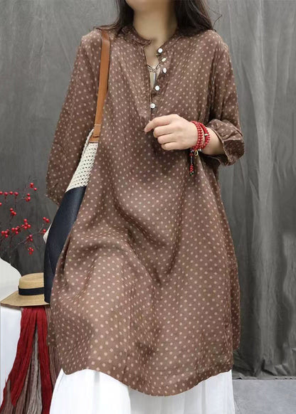 Elegant White Dot Button Pockets Cotton Shirts Dress Fall