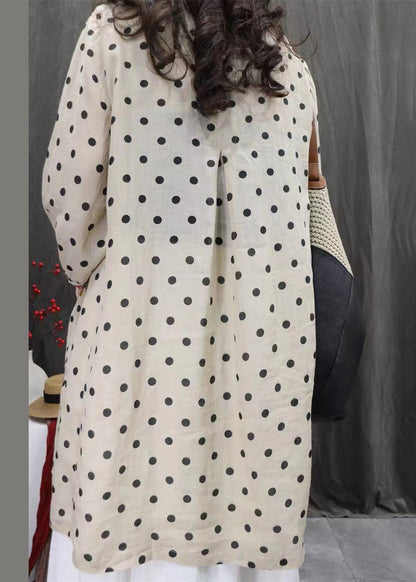 Elegant White Dot Button Pockets Cotton Shirts Dress Fall