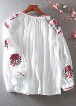 Load image into Gallery viewer, Elegant White Embroidered Floral Shirt Lantern Sleeve