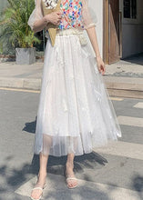 Load image into Gallery viewer, Elegant White Feathers Embroidered Elastic Waist Tulle Skirt Summer