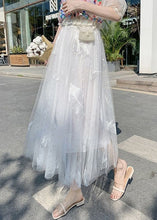 Load image into Gallery viewer, Elegant White Feathers Embroidered Elastic Waist Tulle Skirt Summer