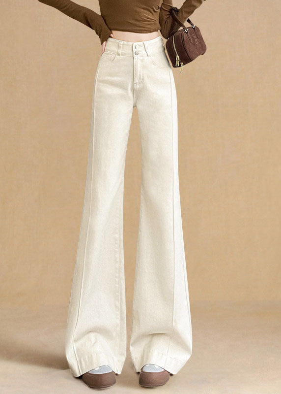 Elegant White High Waist Denim Bell-bottom Trousers Pants Fall