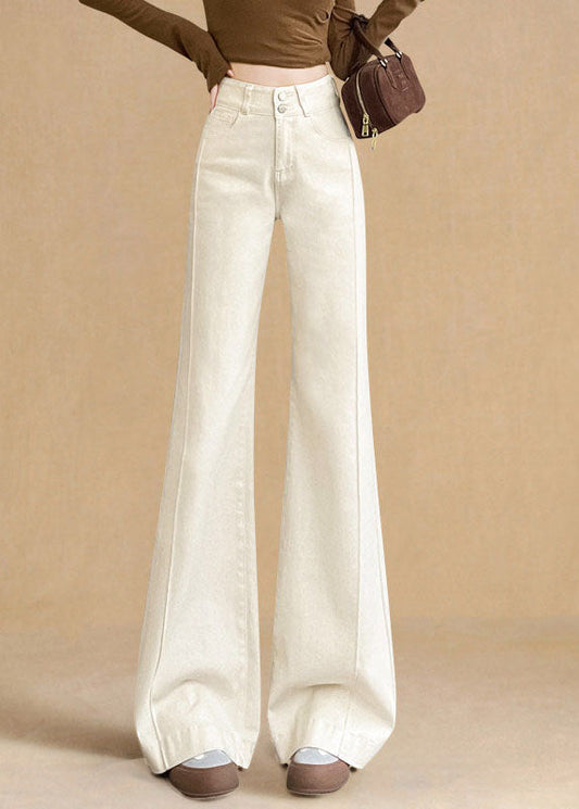Elegant White High Waist Denim Bell-bottom Trousers Pants Fall