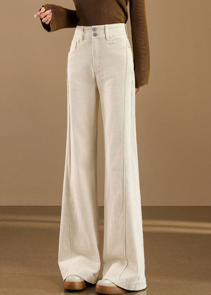 Elegant White High Waist Denim Bell-bottom Trousers Pants Fall