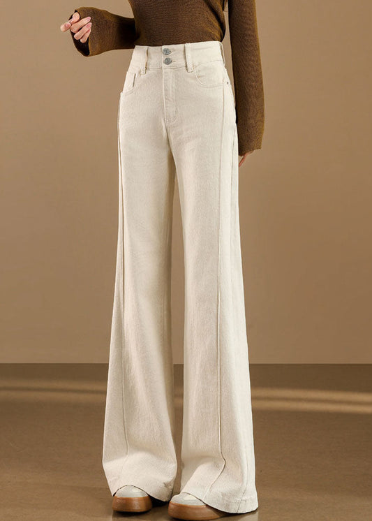 Elegant White High Waist Denim Bell-bottom Trousers Pants Fall
