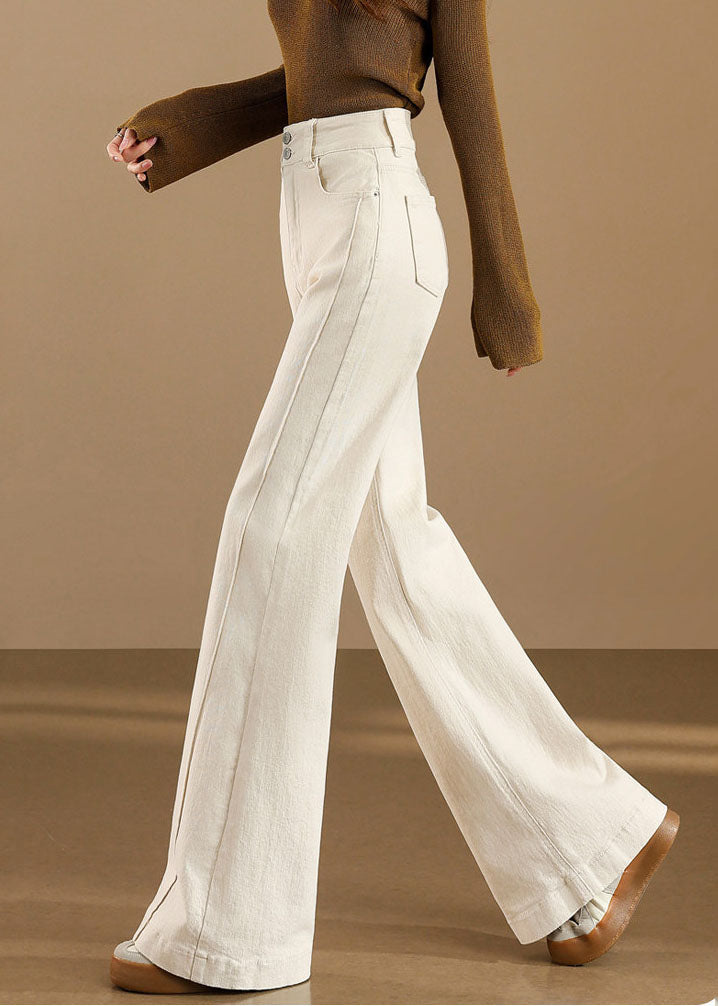 Elegant White High Waist Denim Bell-bottom Trousers Pants Fall