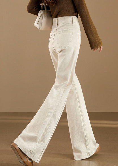 Elegant White High Waist Denim Bell-bottom Trousers Pants Fall