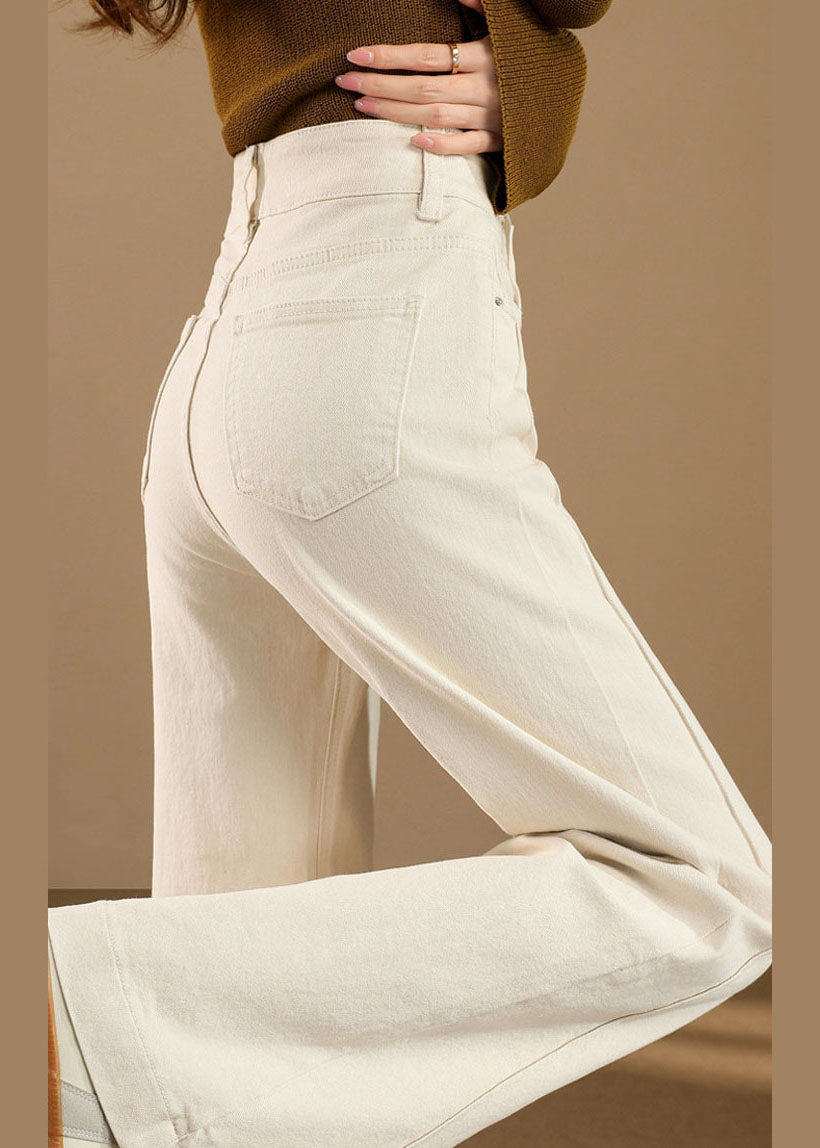 Elegant White High Waist Denim Bell-bottom Trousers Pants Fall