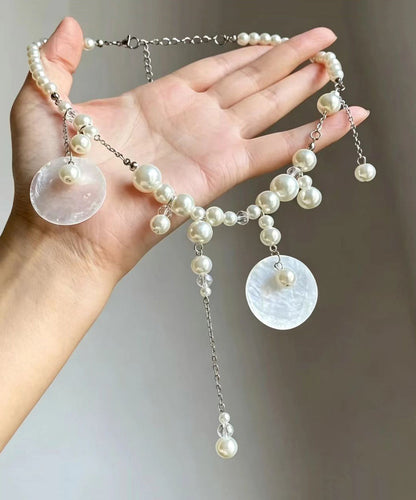 Elegant White Imitation Pearl Shell Slice Choker