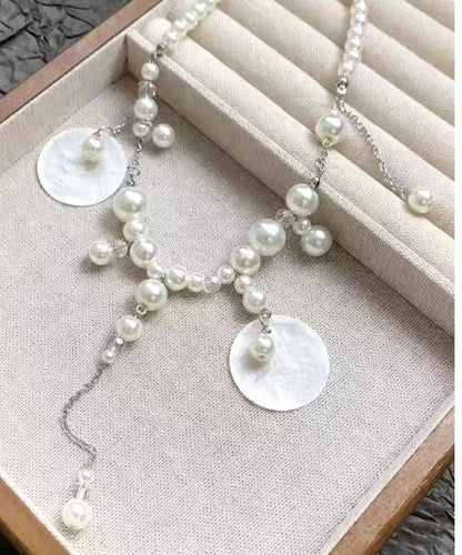 Elegant White Imitation Pearl Shell Slice Choker