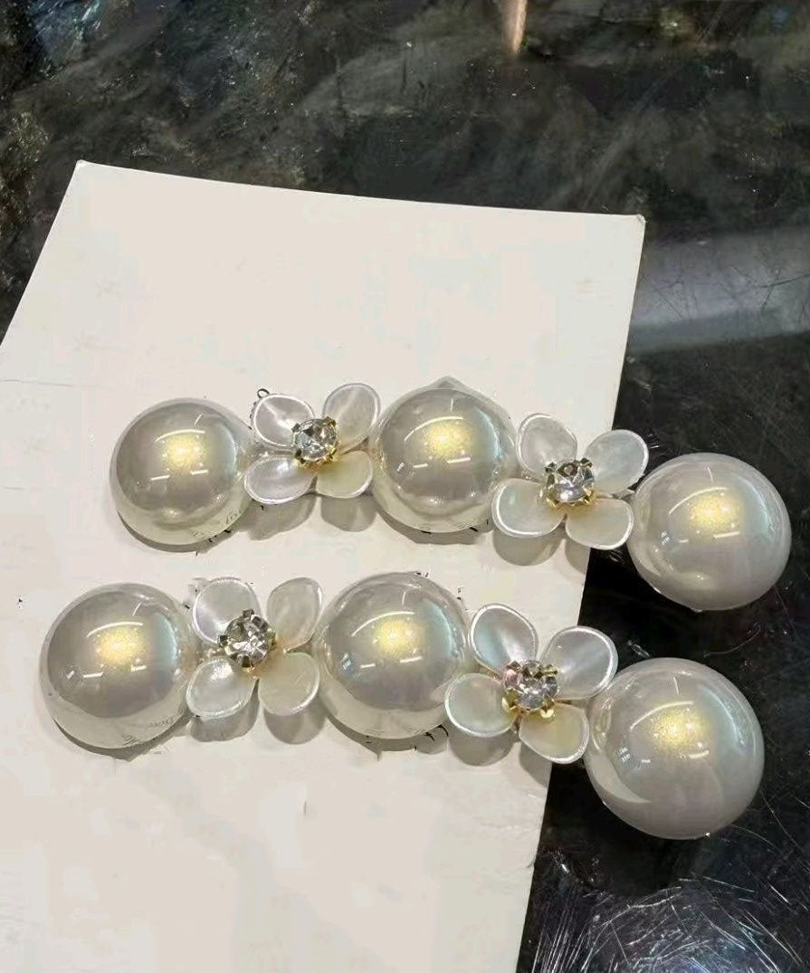 Elegant White Metal Pearl Floral A Pair Hairpin