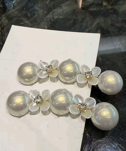 Elegant White Metal Pearl Floral A Pair Hairpin