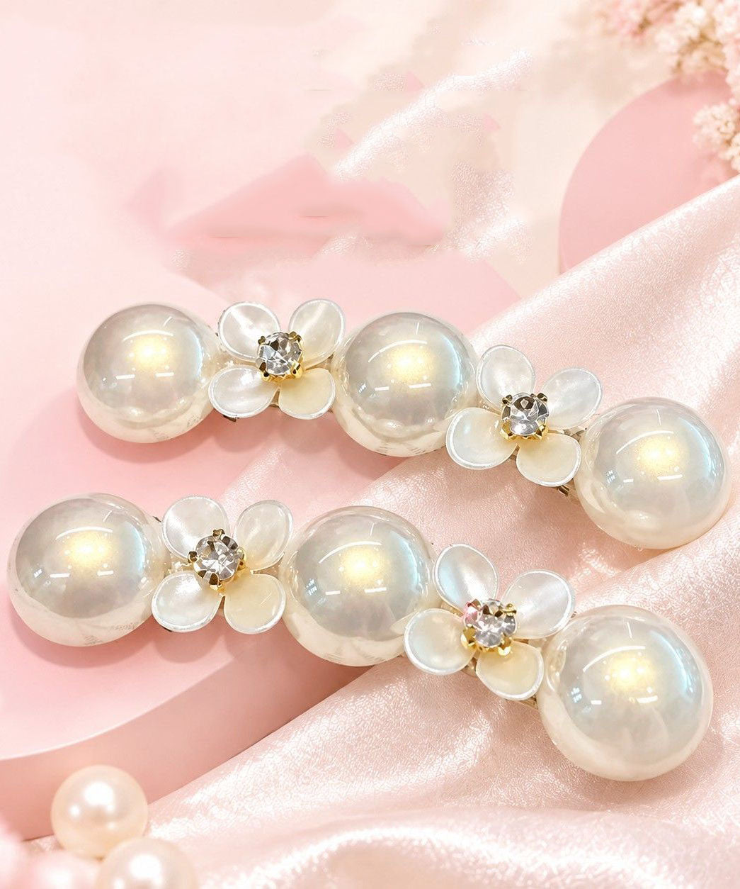 Elegant White Metal Pearl Floral A Pair Hairpin