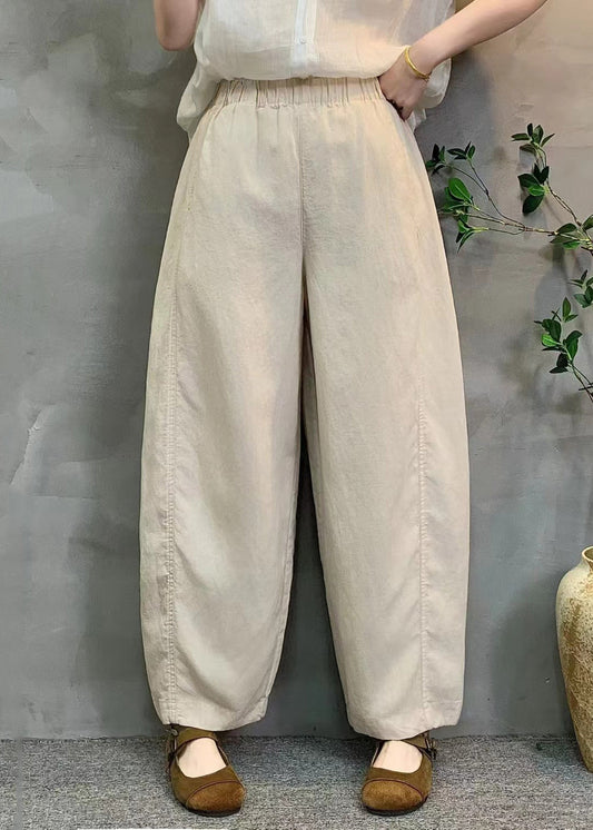 Elegant White Oversized Elastic Waist Linen Pants Summer