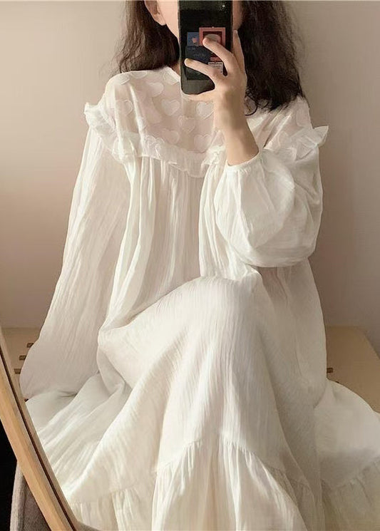 Elegant White Oversized Patchwork Cotton Holiday Dress Summer