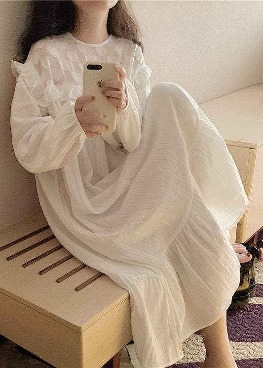 Elegant White Oversized Patchwork Cotton Holiday Dress Summer