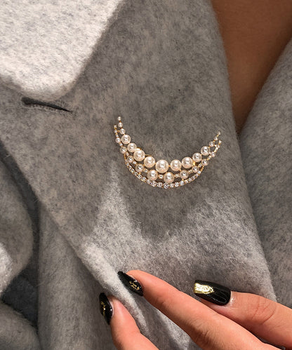Elegant White Pearl Moon Shaped Fine Zircon Brooch