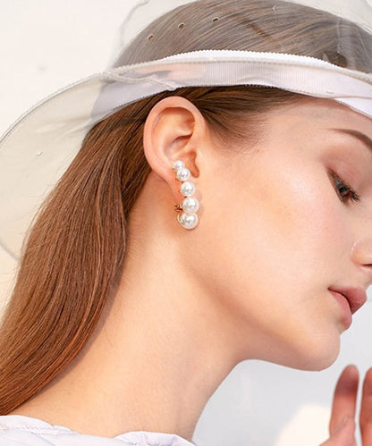 Elegant White Pearl Original Design Gold Plated Stud Earrings
