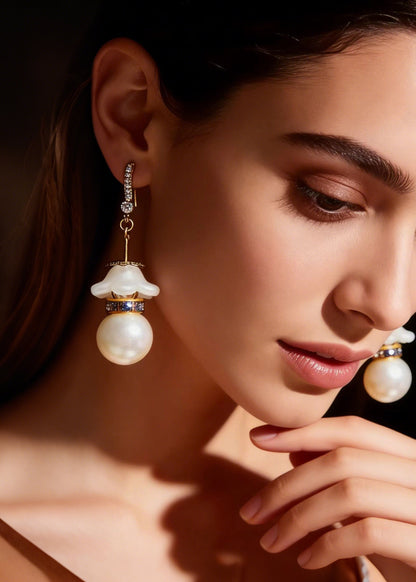 Elegant White Pearl Zircon Drop Earrings