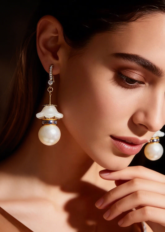 Elegant White Pearl Zircon Drop Earrings