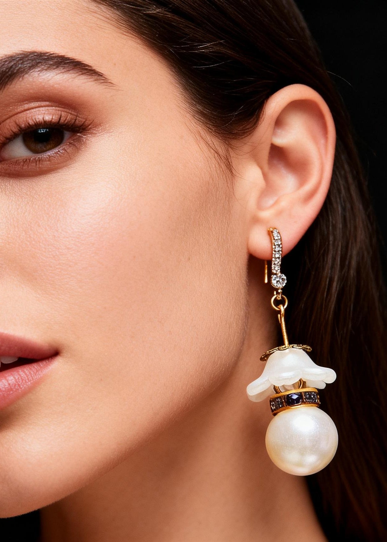 Elegant White Pearl Zircon Drop Earrings