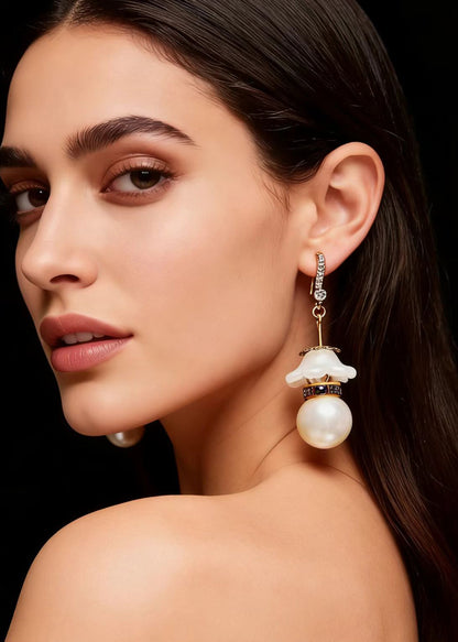 Elegant White Pearl Zircon Drop Earrings