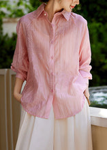 Load image into Gallery viewer, Elegant White Peter Pan Collar Embroidered Button Silk Shirts Fall