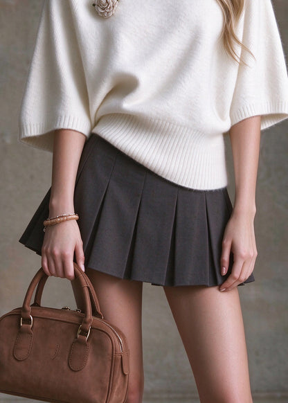Elegant White Peter Pan Collar Patchwork Knit Sweaters Batwing Sleeve