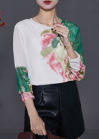 Elegant White Print Tulle Blouse Tops Summer