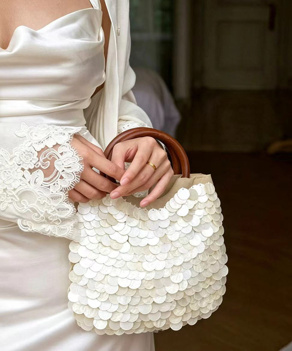 Elegant White Shell Sequins Circular Ring Tote