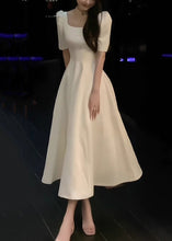 Load image into Gallery viewer, Elegant White Square Collar Solid Cotton Long Dress Summer