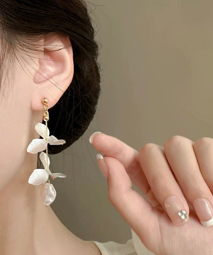 Elegant White Stelring Silver Overgild Pealr Iris Drop Earrings