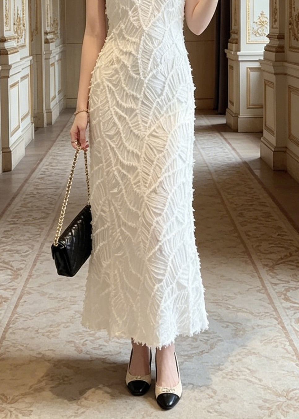 Elegant White V Neck Long Spaghetti Strap Dresses Summer