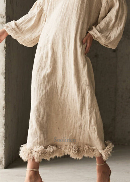 Elegant White V Neck Patchwork Faux Fur Maxi Dresses Fall
