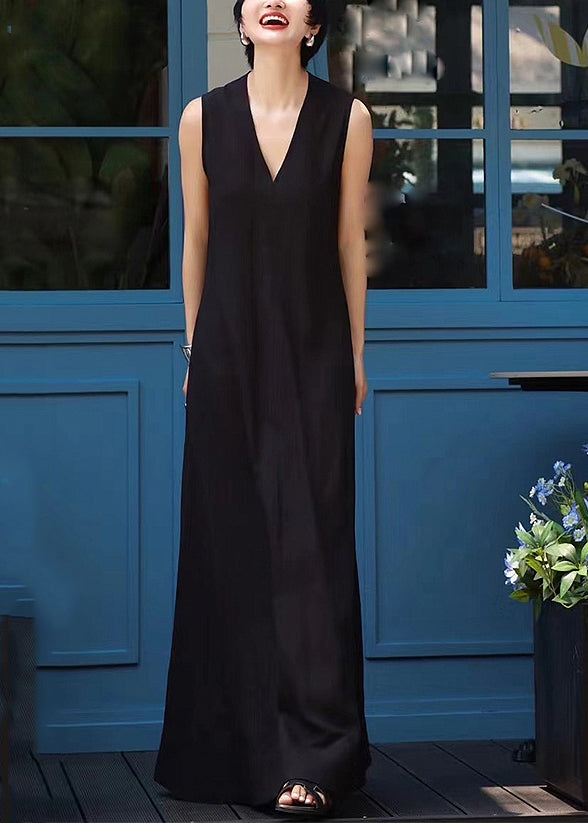 Elegant White V Neck Patchwork Long Dresses Sleeveless