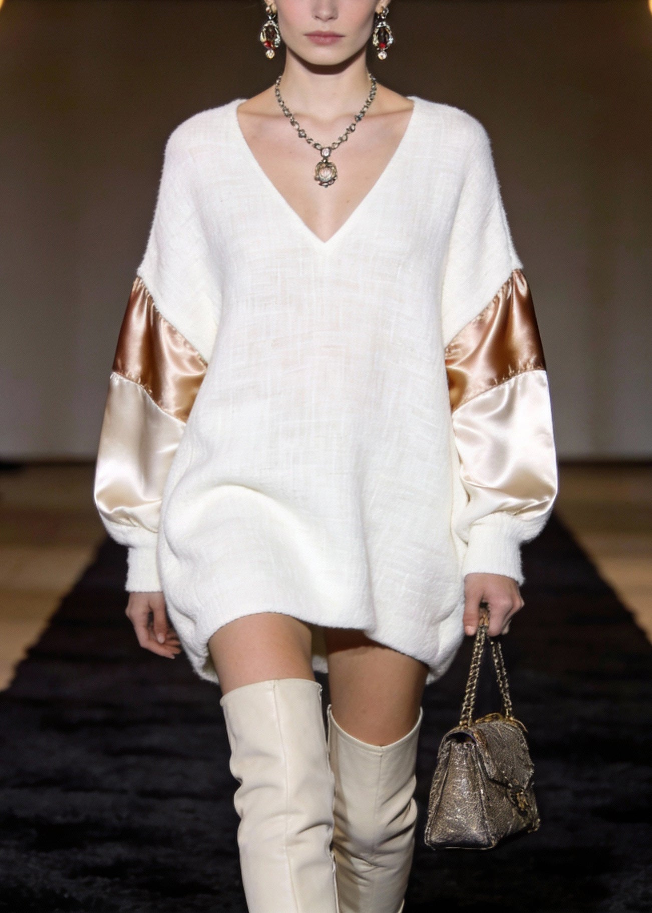 Elegant White V Neck Silk Patchwork Mini Dresses Spring
