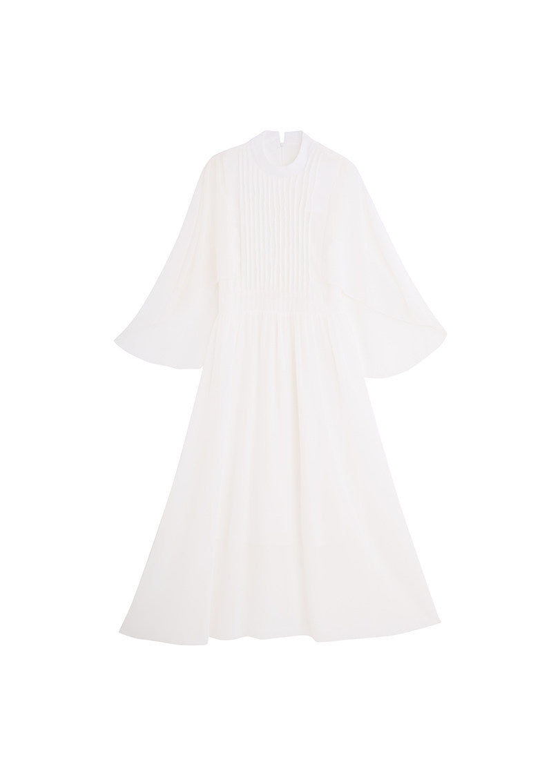 Elegant White Wrinkled Patchwork Chiffon Maxi Dresses Summer