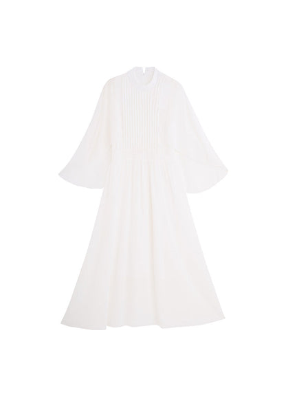 Elegant White Wrinkled Patchwork Chiffon Maxi Dresses Summer