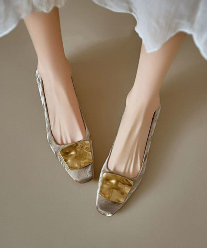 Elegant Women Khaki Flat Shoes Splicing Sequined