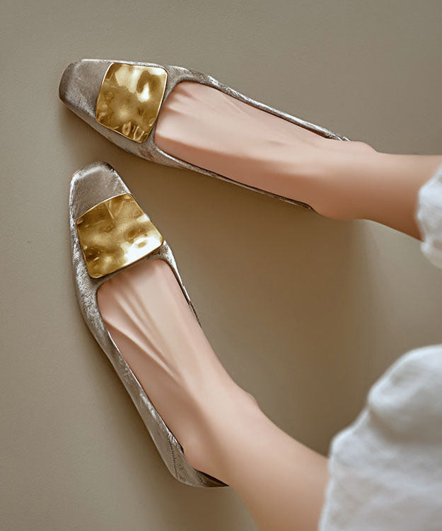 Elegant Women Khaki Flat Shoes Splicing Sequined