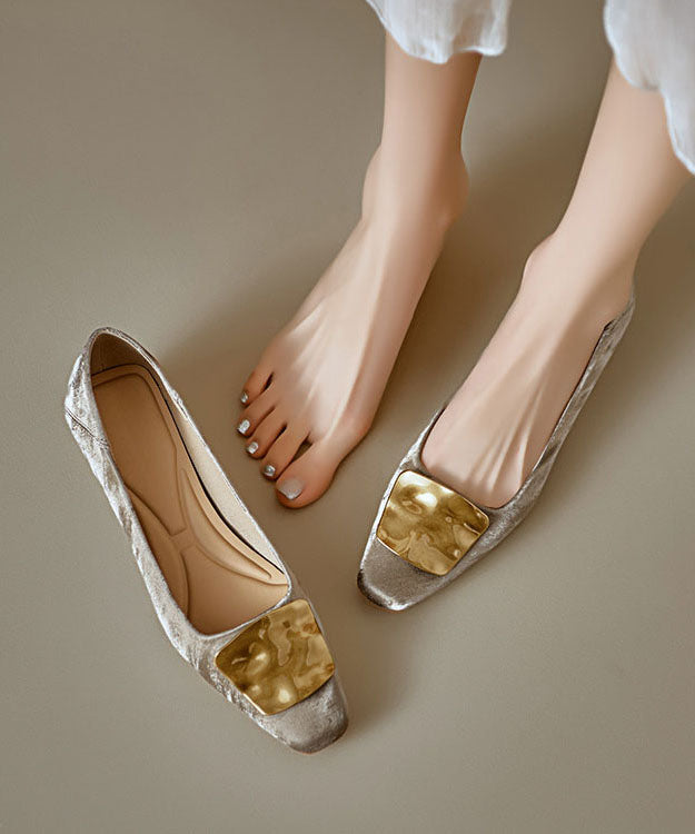 Elegant Women Khaki Flat Shoes Splicing Sequined