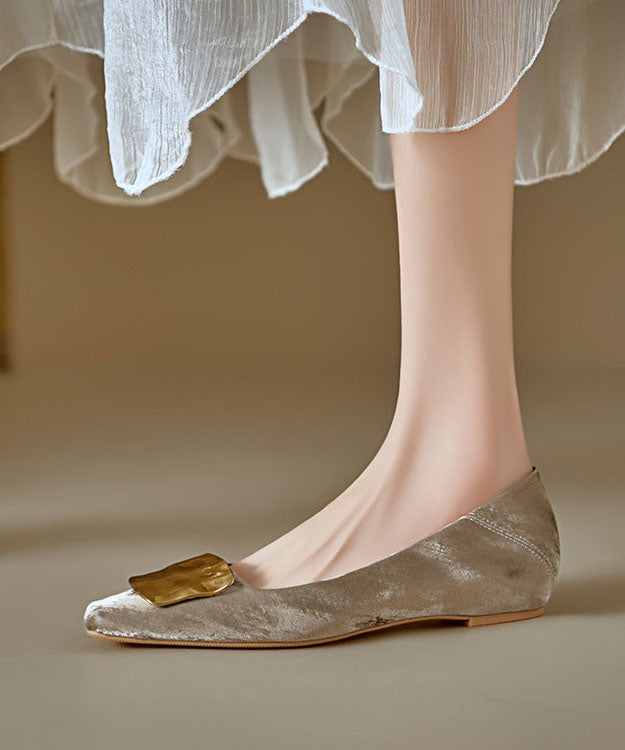 Elegant Women Khaki Flat Shoes Splicing Sequined
