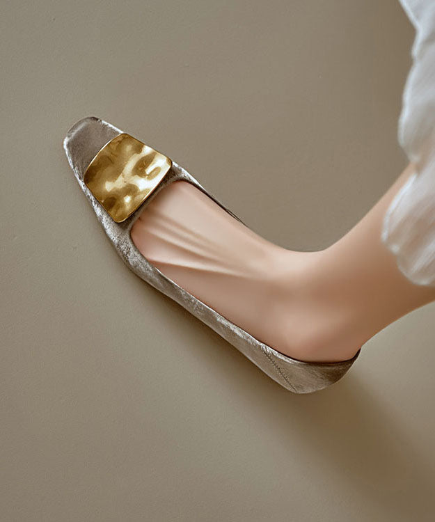 Elegant Women Khaki Flat Shoes Splicing Sequined