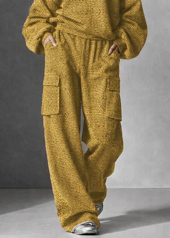 Elegant Yellow Oversized Pockets Cotton Two Piece Set Fall