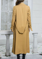 Elegant Yellow Peter Pan Collar Pockets Tie Waist Long Trench Fall