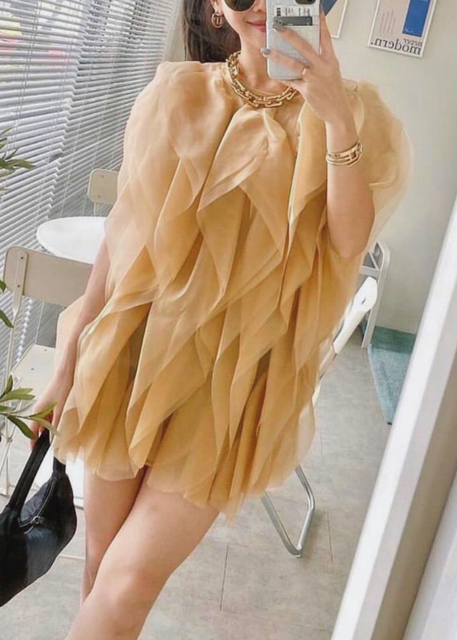 Elegant Yellow Ruffled Solid Tulle Mini Dresses Sleeveless