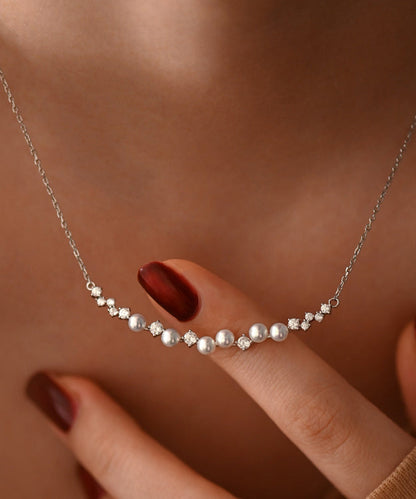 Elegant Zircon Pearl Adjustable Silver Choker