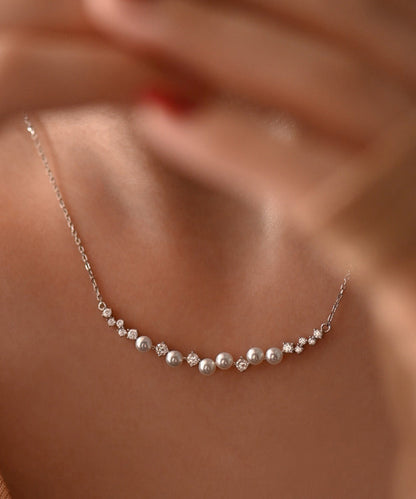 Elegant Zircon Pearl Adjustable Silver Choker