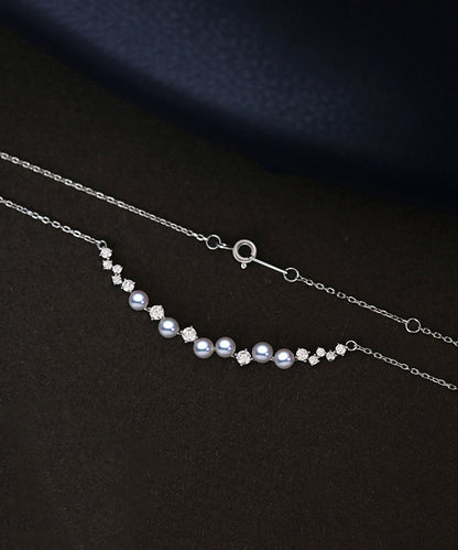 Elegant Zircon Pearl Adjustable Silver Choker