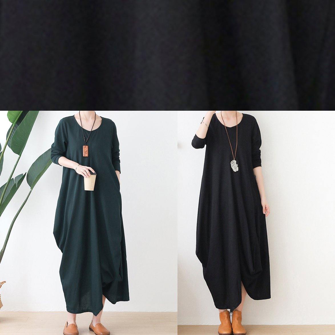 Elegant black clothes For Women o neck asymmetric Maxi fall Dresses - SooLinen